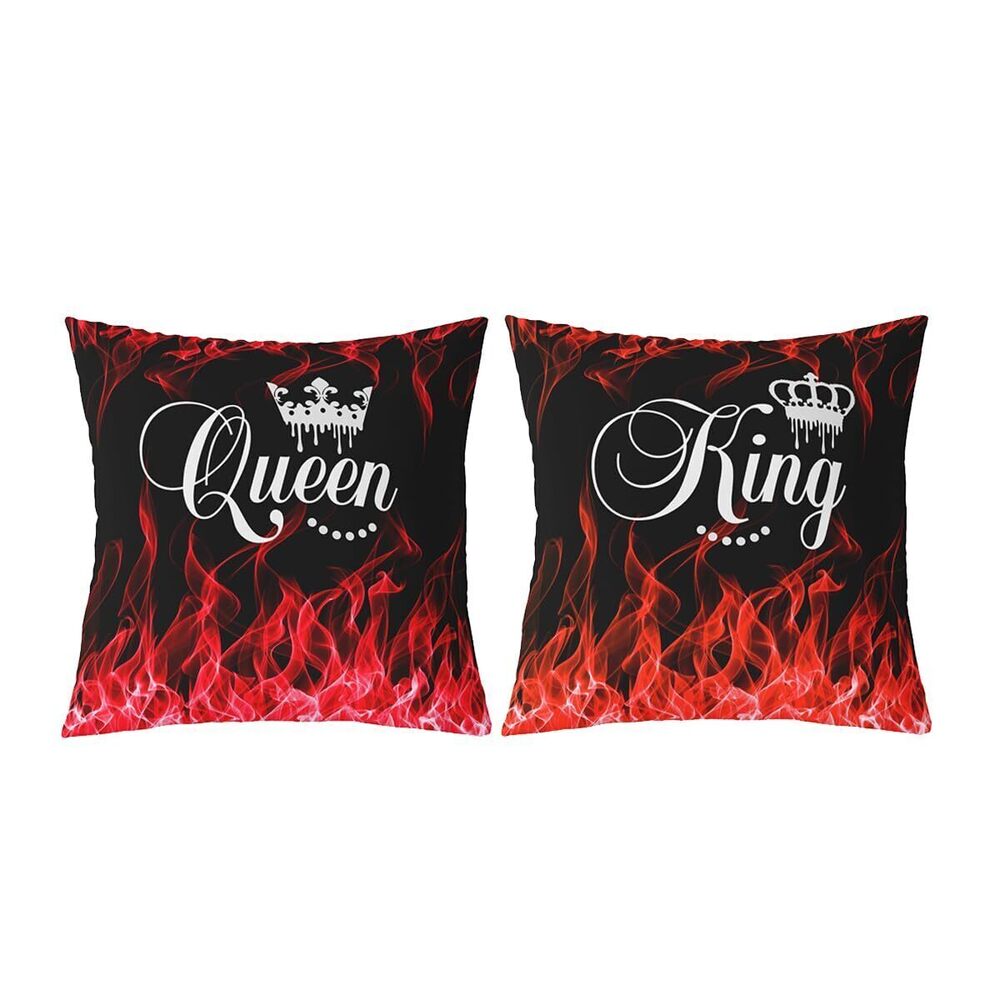 8035 Couples Throw Pillow Covers Set Gift King and Queen Chic Flame Crown